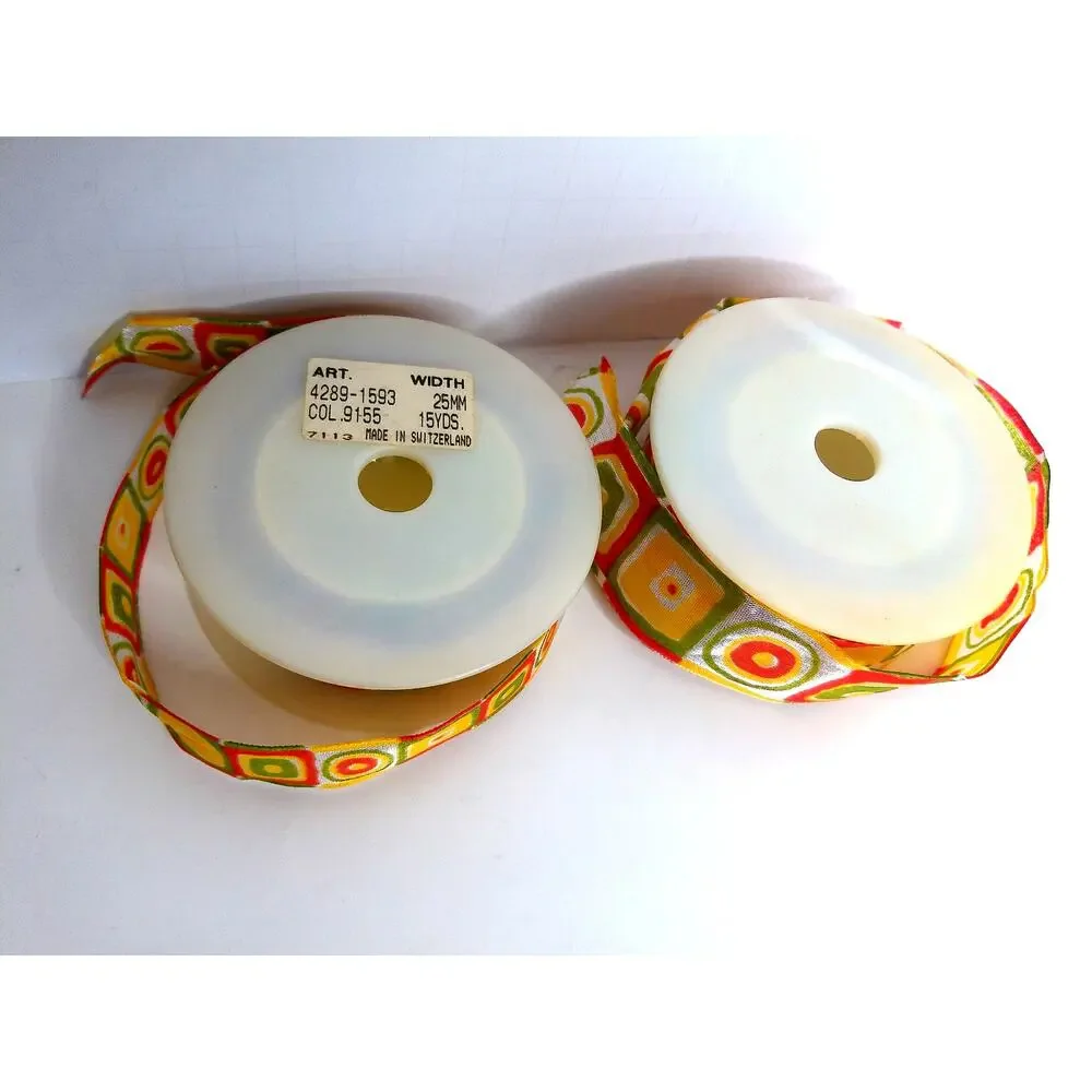 Vintage Retro Ribbon Psychedelic Wired Orange Green Yellow Set of 2